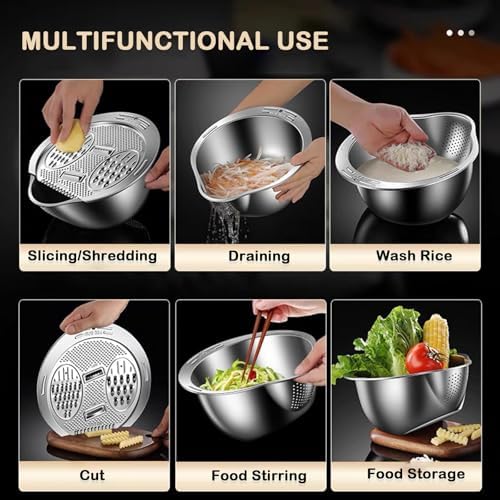 4‑in‑1 Rice Washer Strainer Bowl with Grater Side Drainer