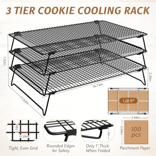 Cooling Racks for Cooking and Baking, 3-Tier 17" x 11" Stackable