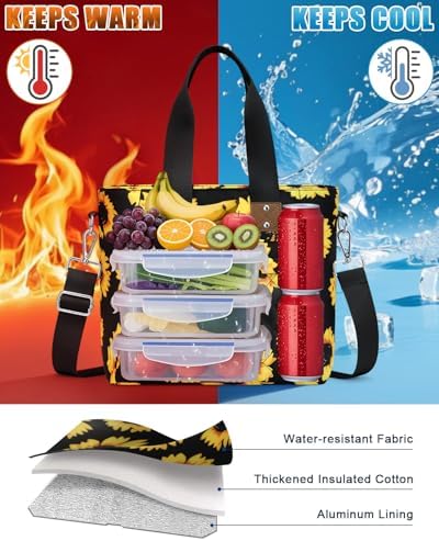 Capolo Lunch Bag for Women,Large Insulated Lunchbox Tote Reusable,L-Flower