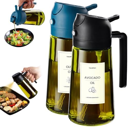 TrendPlain - Original 16oz/470ml Olive Oil Dispenser Bottle for Kitchen Gadgets and Air Fryer Accessories - Olive Oil Sprayer for Cooking w/Stickers - Black&Navy