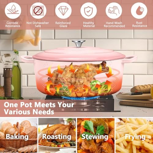 TeamFar 7QT Oval Dutch Oven, Enameled Cast Iron Dutch Oven Pot with Lid