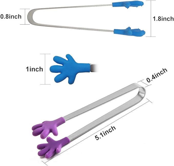 10PCS Silicone Mini Tongs, 5Inch Hand Shape Food Tongs, Colourful Small Kids Tongs for Serving Food, Ice Cube, fruits, Sugar, Barbecue by Sunenlyst (Palm flower assorted)