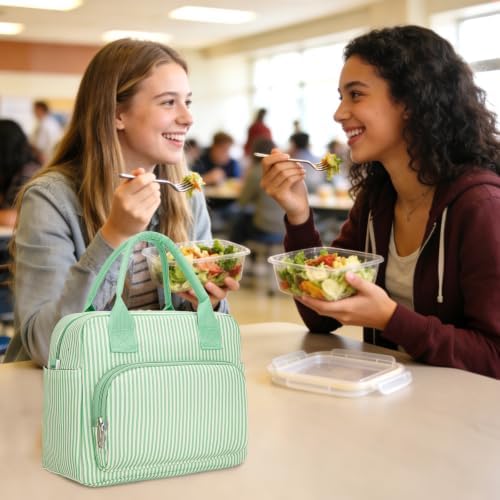 GASSDA Lunch Box for Women Insulated Lunch Bag Women Adult Cute Lunch Bags Reusable Lunchbox Cooler Tote Bag for Work Picnic (Green and white stripes)