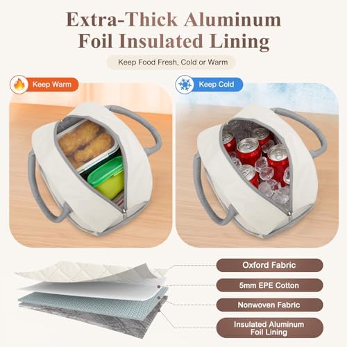 KUBYA Lunch Box for Women Adult Men Insulated Cute Quilted Lunch Bag Women Reusable Large Lunch Tote Bag Leakproof Simple Cooler Bag for Work Office Picnic Beach or Travel