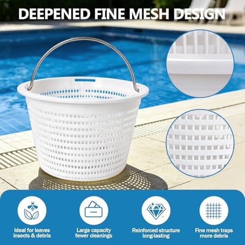 2 Pack Pool Skimmer Baskets Replacement for Inground Pool Compatible with Hayward SP1070 / SP1070E and U-3, Heavy-Duty with 316 Stainless Steel Handle and Built-in Weight for Filtering Debris