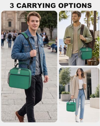 Insulated Lunch Box for Men Small, Green Mens Lunch Bag with Strap