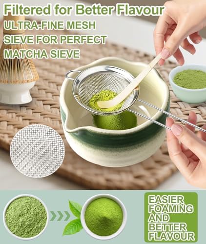 JBER Matcha Set, 7PCS Ceramic Matcha Whisk Set for Matcha Tea Ceremony