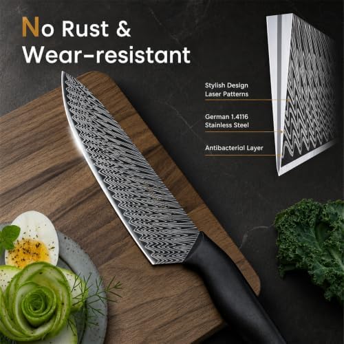 Amorston Knife Set, 15-Piece Kitchen Knife Set with Built-in Sharpener Block, German High-Carbon Stainless Steel, Dishwasher Safe, for Home Cooks and Everyday Meal Prep
