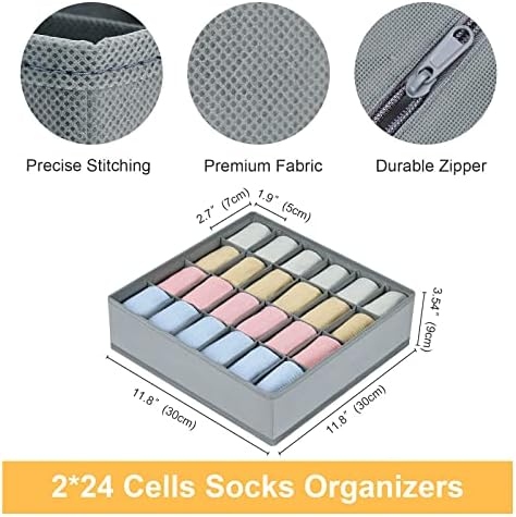 joyoldelf Sock Drawer Organizer Divider 2 Packs Underwear Organizer, 24 Cell Closet Organizers and Storage Organizer Sock Holders Organizers for Storing Socks, Handkerchiefs, Ties, Belts (Grey)