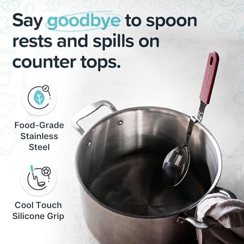 Souper Cubes Stainless Steel Spoon with Silicone Grip & Pot Hook, Cranberry