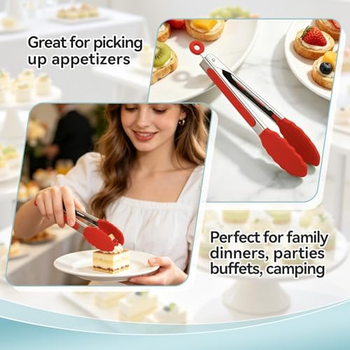 Small Cooking Tongs 7 inch Mini Serving Tongs with Silicone Tips