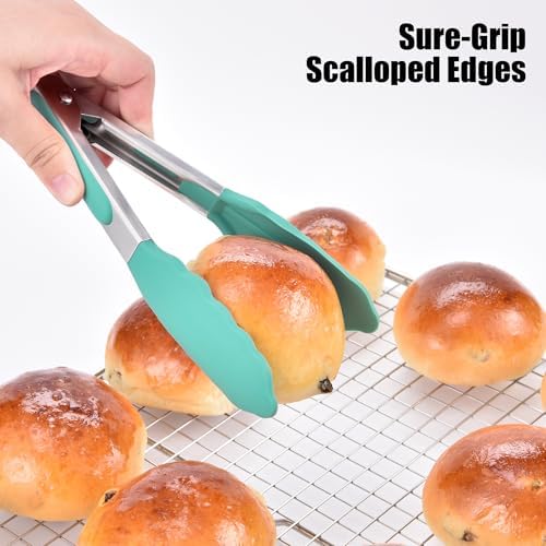 Doosu Kitchen Tongs with Silicone Tips for Cooking Serving (7in, Aqua Sky)