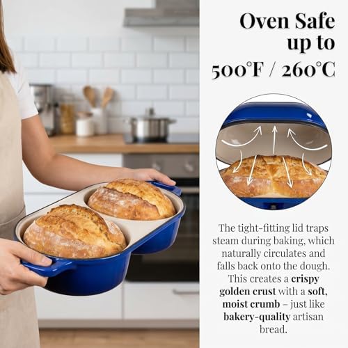 Mini Enameled Cast Iron Bread Loaf Pot with Lid, 6-Inch Double Dutch Oven