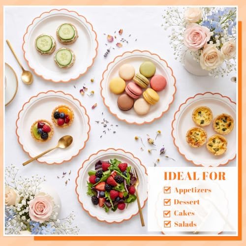 NatNarr 30Pcs Orange Paper Plates Scalloped Fall Dessert Cake Plate