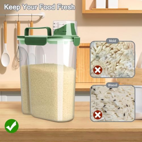 Komzon Rice Storage Containers, 20 lb Rice dispenser with Pouring Spout Large Bin for Flour, Pasta, Grain and Baking, Pet Dog Cat Bird Food Container Green