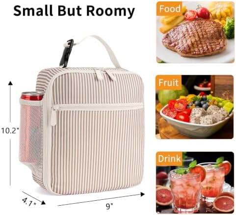 Lunch Box for Women Men Adult Insulated Lunch Bag Women Men Small Reusable Lunchbox for Work Picnic Travel (Brown Stripes)