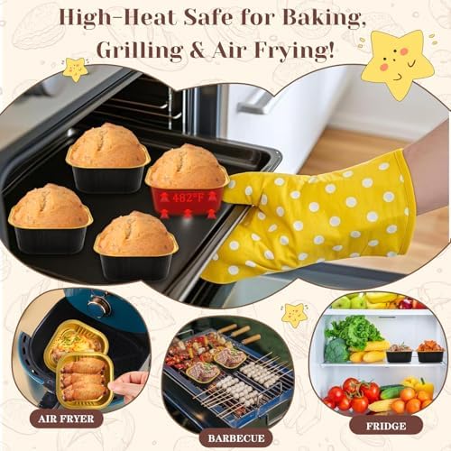YQER 60 Pack 10oz Mini Cake Pans with Lids, Spoons, Stickers - Disposable Square Brownie Baking Cups - Individual Small Aluminum Foil Loaf Tins for Muffin, Ramekins, Cupcake - Catering, Gift, Black