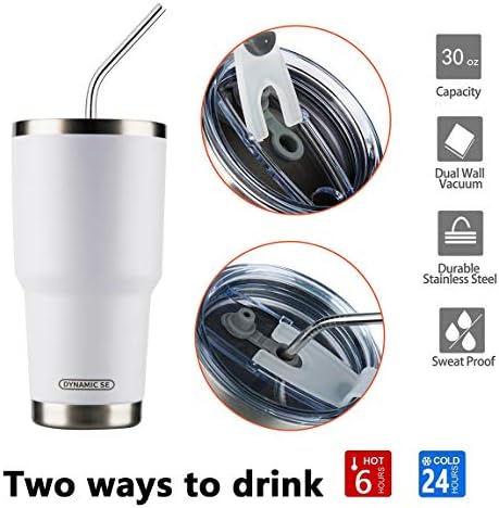 D·S 30oz White Tumbler Double Wall Vacuum Insulated Travel Coffee Mug