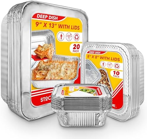 Stock Your Home Disposable Foil Pans with Lids (Set of 40) Heavy Duty Aluminum Pans with Lids (20) 9x13, (10) 8x8, (10) 1-Lb Baking Tins with Covers for Cooking, Heating, Storing, Holiday Dinner Meals