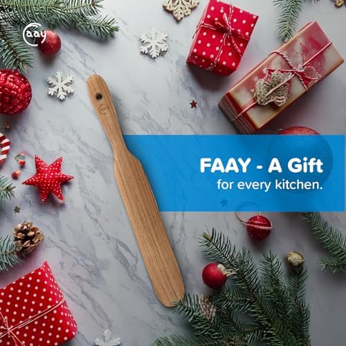 FAAY Teak Spurtle Set, 4 Handmade Wooden Utensils | Premium Thai Teak, Non-Scratch, Moisture-Resistant | Skinny, Medium, Solid & Slotted Spurtles for Mixing, Stirring, Batter & Jars