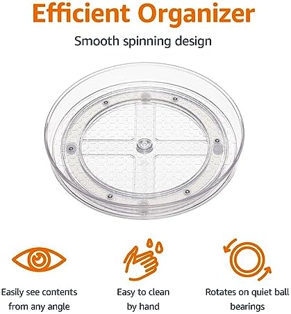 Amazon Basics Clear Rotating Lazy Susan Turntable Organizer for Condiments, 9-Inch, 2-Pack
