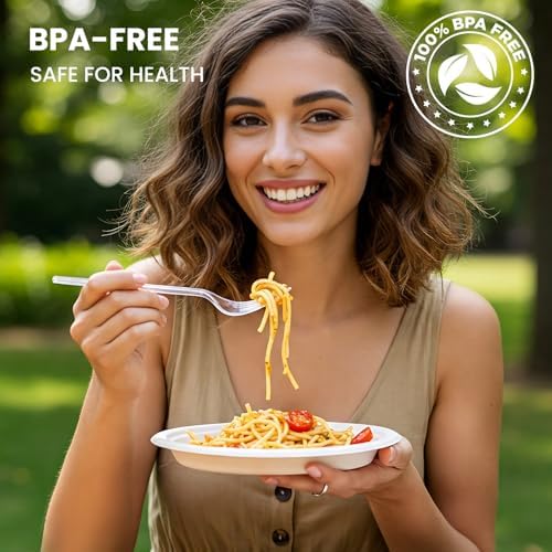 Aozita 400 Count Heavy Duty Plastic Silverware, BPA-Free, Clear Plastic Cutlery Set, Premium Disposable Utensils for Party Everyday Use, 150 Forks, 150 Spoons and 100 Knives