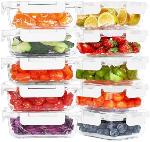 KOMUEE 10 Packs 22 oz Glass Meal Prep Containers with Lids, White