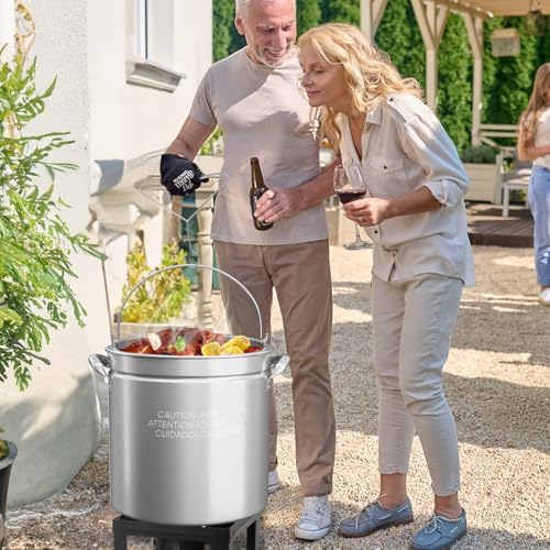 ROVSUN 50-Quart Stainless Steel Turkey Fryer & Seafood Boil Pot with Basket, Lid & Hook, Large Stock Pot for Outdoor Cooking of Turkey, Crawfish, Crab, Lobster & Shrimp