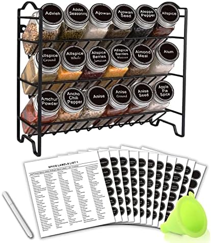 SWOMMOLY Spice Rack Organizer with 18 Spice Jars 4 oz, 396 Spice Labels