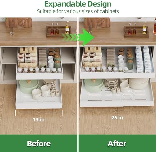 PAKETA 4 Pack Expandable Pull Out Cabinet Organizer,21" Deep