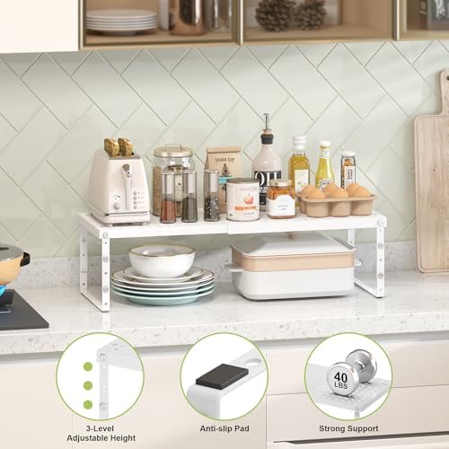 RUILALIFE Expandable Cabinet Organizer Shelf With Adjustable Height, Stackable Kitchen Countertop Organizer Rack, Adjustable Shelf Riser For Kitchen Counter, Pantry, Cupboard, Desk, Tabletop