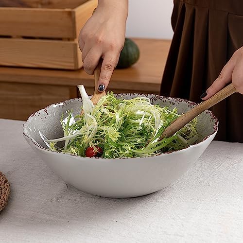 LEHAHA Farmhouse Melamine Serving Bowls,Set of 2, 130 OZ Break Resistant Large Deep Salad Bowls, BPA Free Large Bowl for Serving Salad, Fruit, Vegetables and Food Storage, 12" x 4", Gray