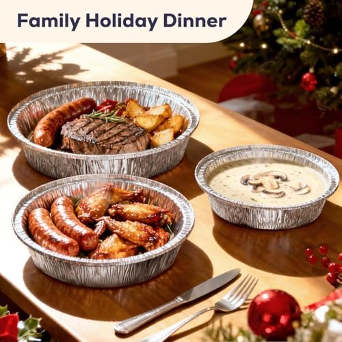 Fit Meal Prep 50 Pack 8" Round Aluminum Foil Pans with Clear Dome Lids, Pie Tins Disposable 8 inch with Lids, Take Out Containers, Freezer Oven Safe Aluminum Baking Pans for Storing, Cooking, Storage