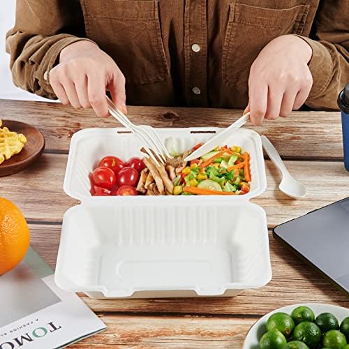 ECOLipak 75 Pack Compostable Clamshell Take Out Food Containers, 9x6 inch