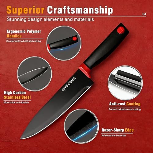 14 Pcs Kitchen Knife Block Set with Sharpener German High Carbon Stainless Steel Chef Knives, Razor-Sharp & Durable, Lightweight Anti-Slip Handle, Professional Set for Home & Kitchen (Red)