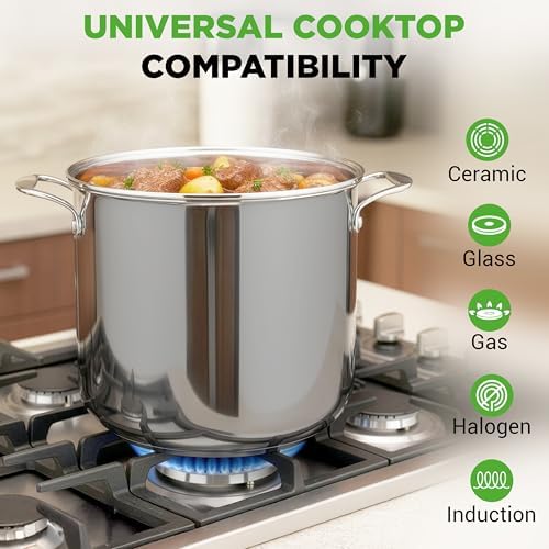 NutriChef 19 Qt Stock Pot with Lid | Stainless Steel Induction Cookware