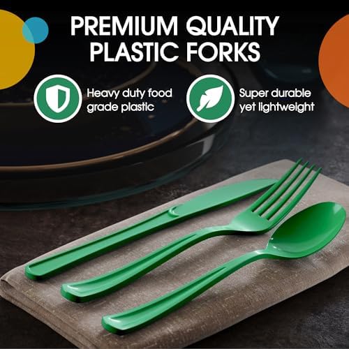 Party Solids Emerald Green Plastic Silverware 150 Pcs Cutlery Set