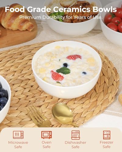 Quatish Cereal Bowls Set of 4, 24 OZ Soup Bowl, Durable Ceramic Bowls