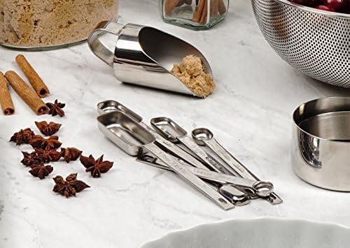 RSVP International Endurance Stainless Steel Spice Measuring Spoons, Set of 6 | 1/8 tsp to 1 Tbsp Measurements | Nest for Easy Storage | Dishwasher Safe | Dry or Liquid | Baking or Cooking