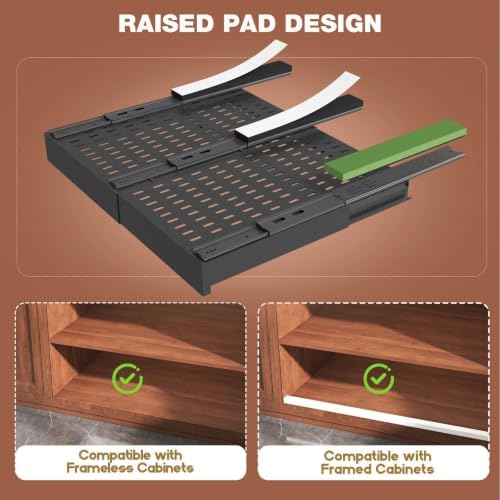Seinloes 4 Pack Pull Out Cabinet Organizer Expandable Width(15"-25") and Depth(17"-24"),Slide Out Drawers With Raising Pad for Framed Cabinets,No Drill Roll Out Shelves for Kitchen,Bathroom,Black
