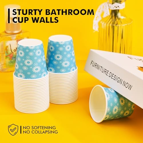 RACETOP 3 oz Bathroom Cups 300 Pack, Small Paper Cups, Blue Floral