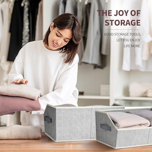 Homsorout Closet Organizers Bins 6 Packs - Large Closet Shelf Organizer with Handles, Fabric Trapezoid Storage Bins, Collapsible Storage Cubes for Clothes, Towels, Light Gray