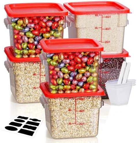6QT 6PCS NSF Commercial Clear Food Storage Containers with Lids(RED)
