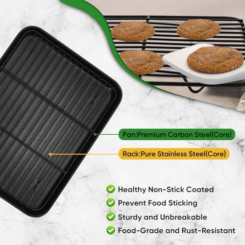 P&P CHEF Nonstick Baking Oven Pan with Rack for Cookie, 9.3 x 7 Inch