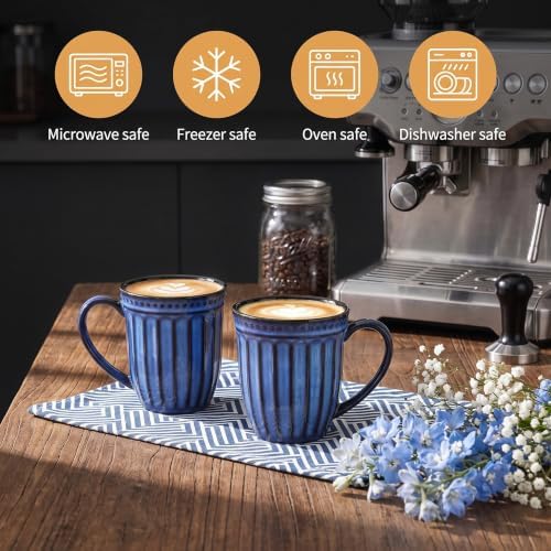 HASENSE 16oz Ceramic Coffee Mugs Set of 4, Vertical Stripe Mugs with Handle