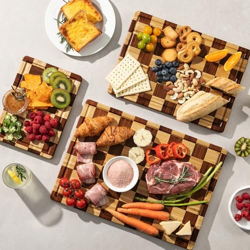 THETCHRY Checkered Cutting Board Set, Bamboo Cutting Board for Kitchen