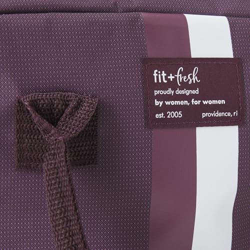 Fit & Fresh Bloomington Lunch Bag for Women - Insulated Large Lunch Box for Work with Containers, Leak-Resistant, Stain-Resistant, Zipper Closure, Plum Stripe (Pack of 4)