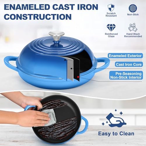 TeamFar Cast Iron Bread Dutch Oven, 6 Qt Enameled Dutch Oven Pot