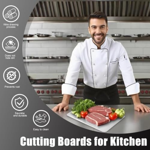 Titanium Cutting Board - 100% Pure Titanium Cutting Boards, Food-Grade, Non-Slip Surface, Dishwasher Safe, for Elegant Serving Tray for Kitchen, Charcuterie, Meat, Vegetables, Easy Clean, 14.2"x9.8"