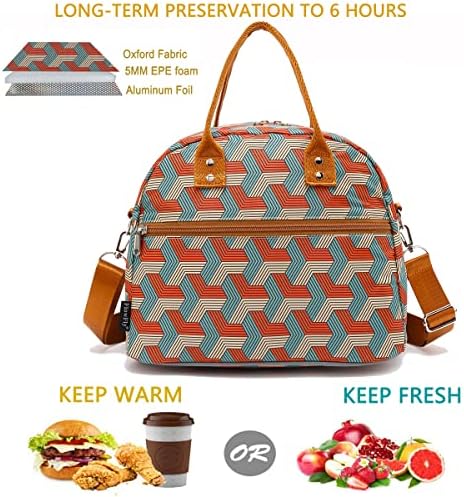FlowFly Insulated Lunch Bag With Shoulder Strap for Women, Men, and Kids, Large and Reusable, Handle, Freezable Work and School Travel Tote and Meal Prep Organizer,Stereoscopic Red